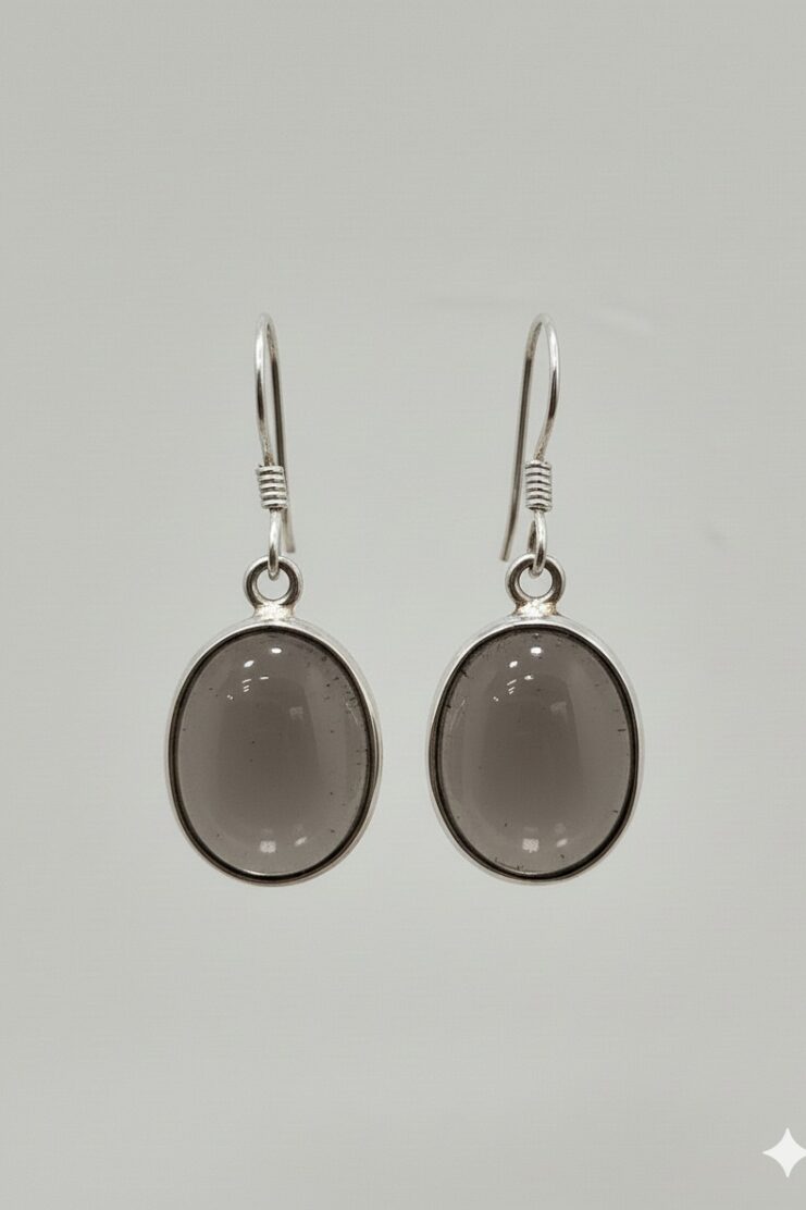 Pendientes de Cuarzo Ahumado Ovalo - Plata Ley 925