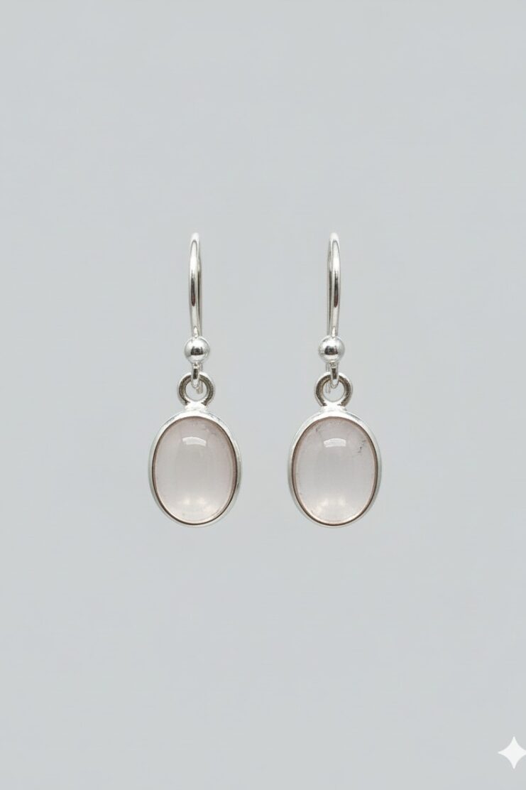 Pendientes de Cuarzo Cristal Ovalo Mediano- Plata Ley 925