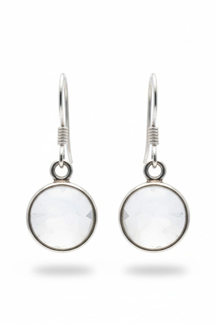 Pendientes de Cuarzo Cristal Circulo Mediano - Plata Ley 925