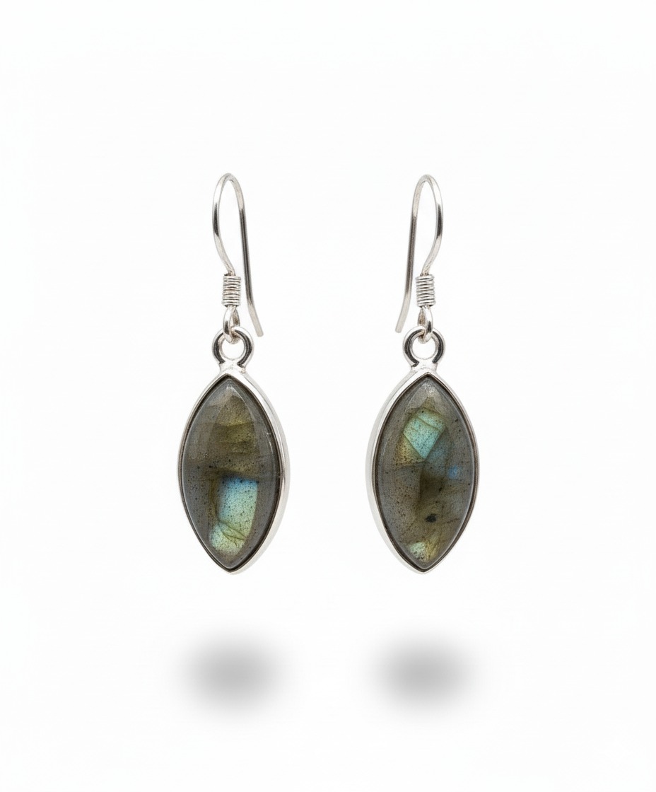 Pendientes Labradorita Pico Grande - Plata Ley 925