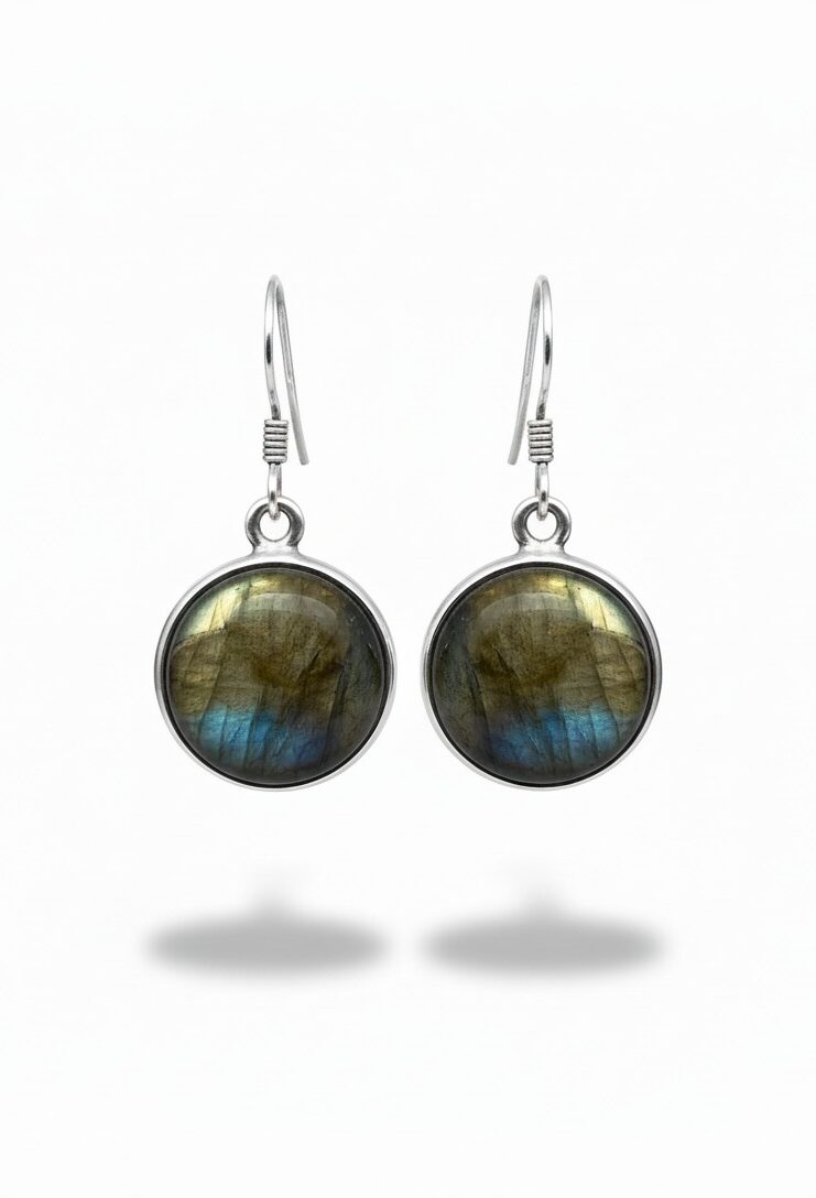 Pendientes Labradorita Circulo Grande - Plata Ley 925