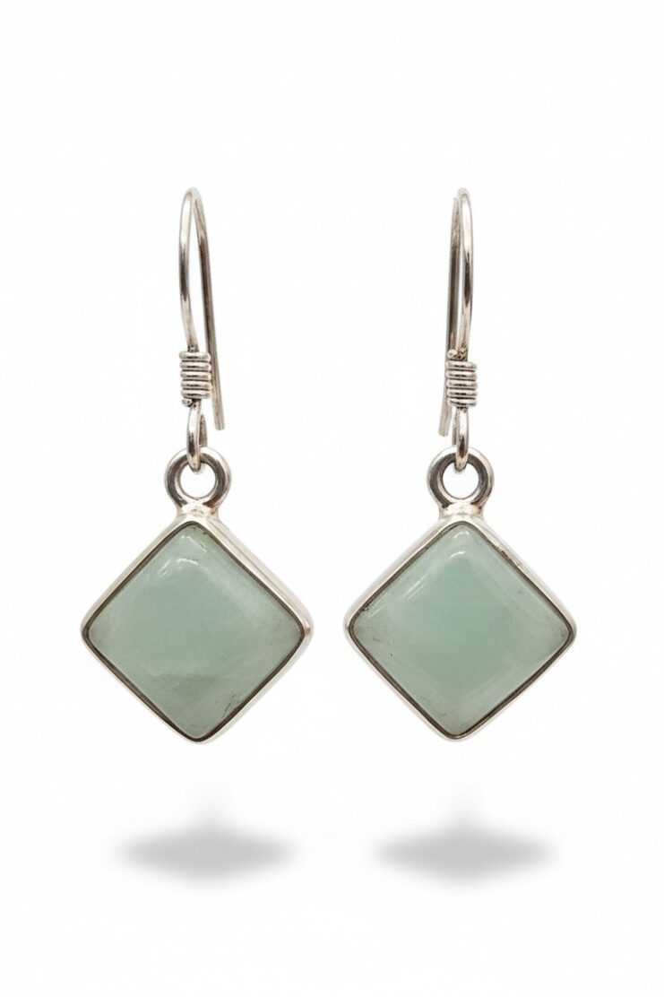 Pendientes Aguamarina Cubo Mediano - Plata Ley 925