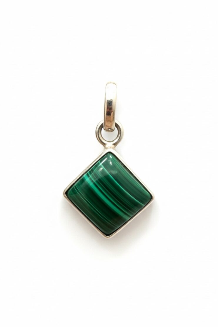 Colgante Malaquita Cubo Mediano - Plata de Ley 925