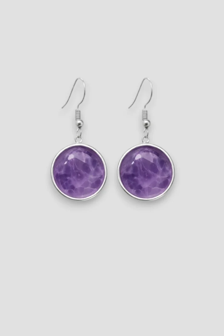 Pendientes de Amatista Circulo Pequeño  - Plata Ley 925