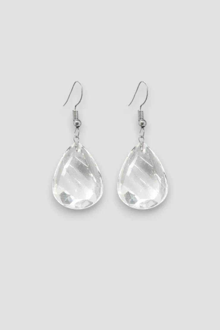 Pendientes de Cuarzo Cristal Gota Mediano - Plata Ley 925
