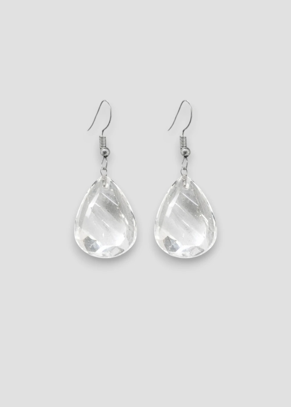Pendientes de Cuarzo Cristal Gota Mediano - Plata Ley 925
