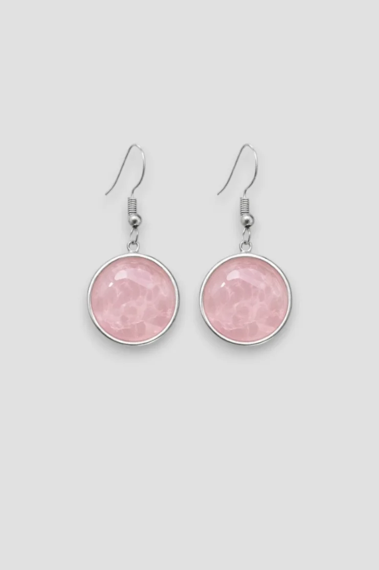 Pendientes de Cuarzo Rosa Circulo Pequeño - Plata Ley 925