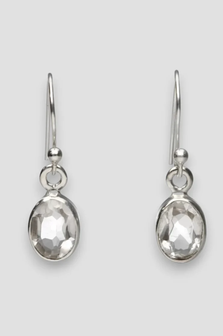 Pendientes de Cuarzo Ovalo Facetado Pequeño - Plata Ley 925