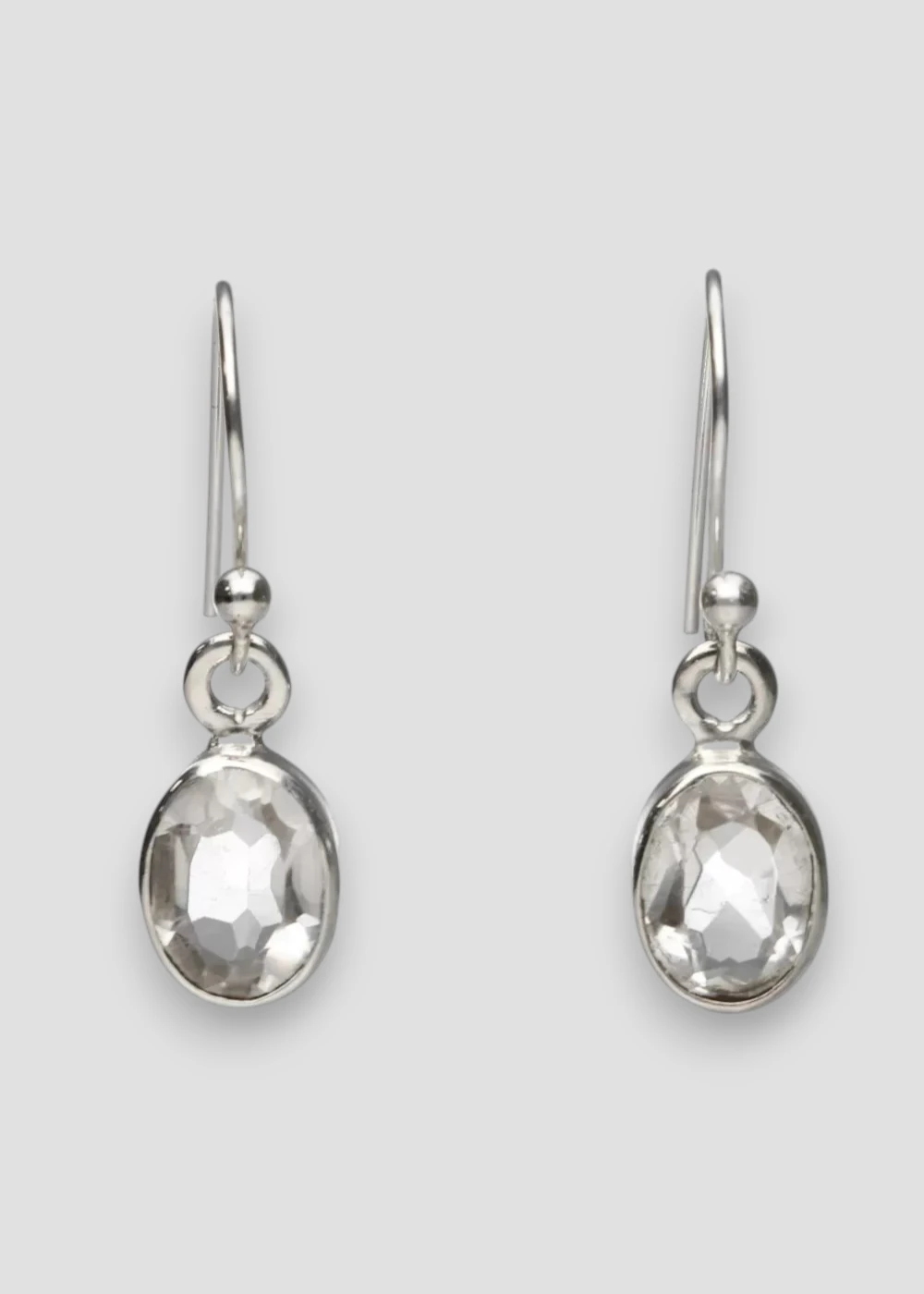 Pendientes de Cuarzo Ovalo Facetado Pequeño - Plata Ley 925