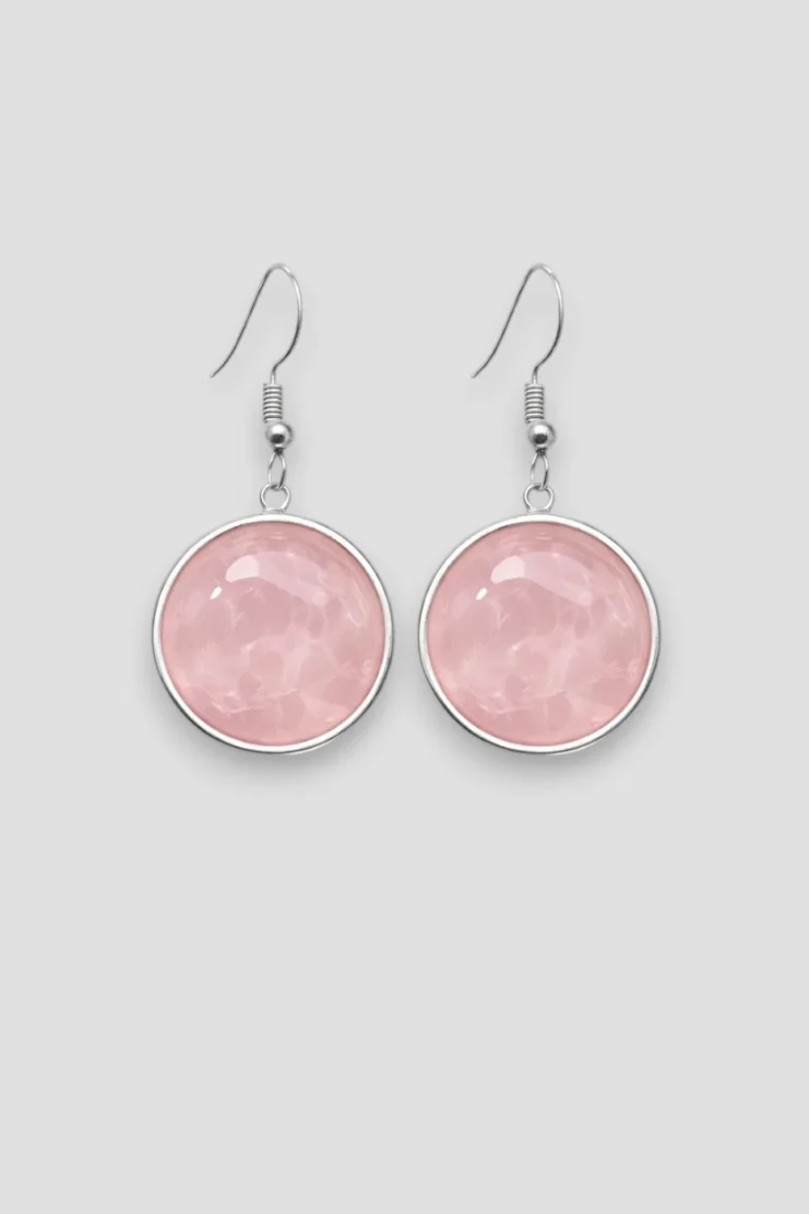 Pendientes de Cuarzo Rosa Circulo - Plata Ley 925
