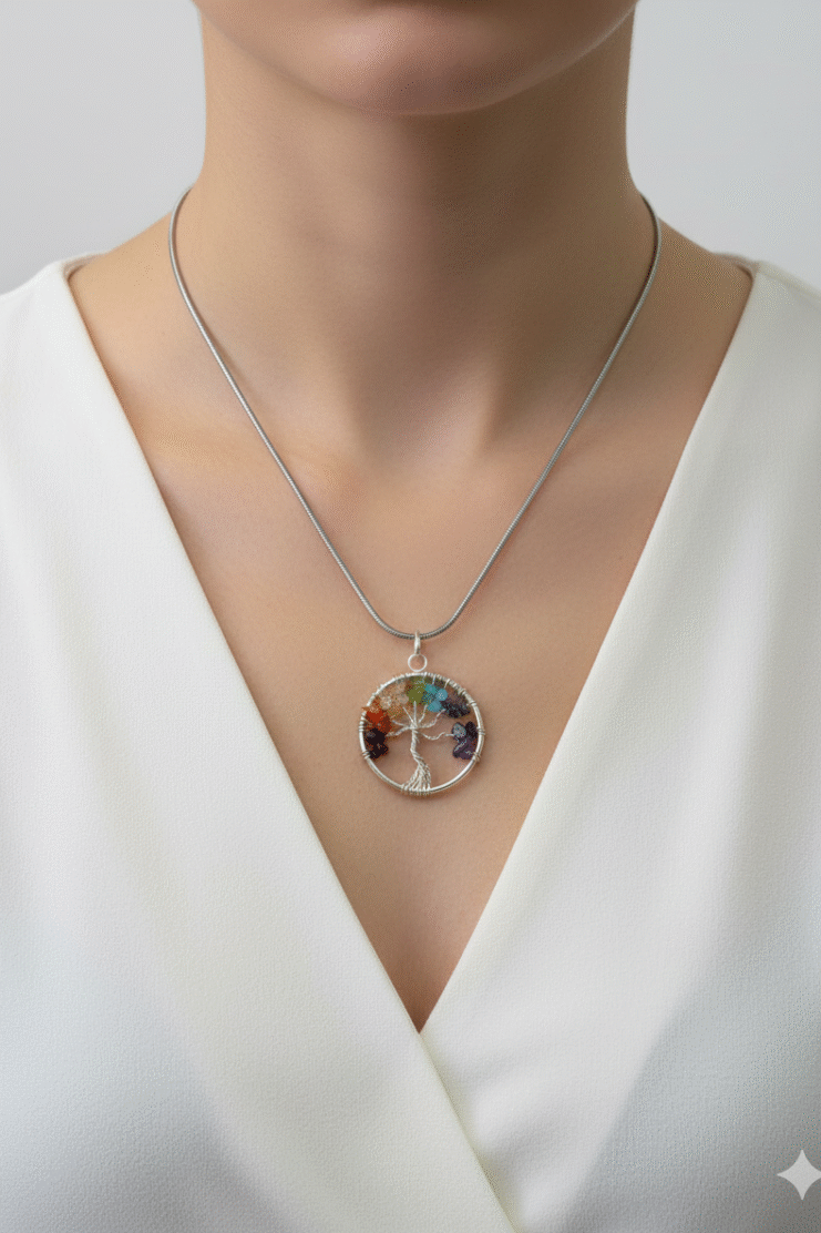 Colgante Árbol de la Vida Chakras en Baño de Plata