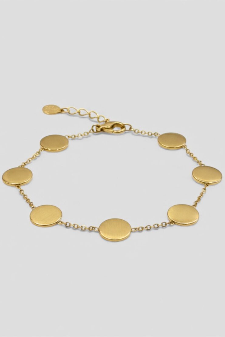 Pulsera Dorada De Cadena Fina Con Discos Lisos