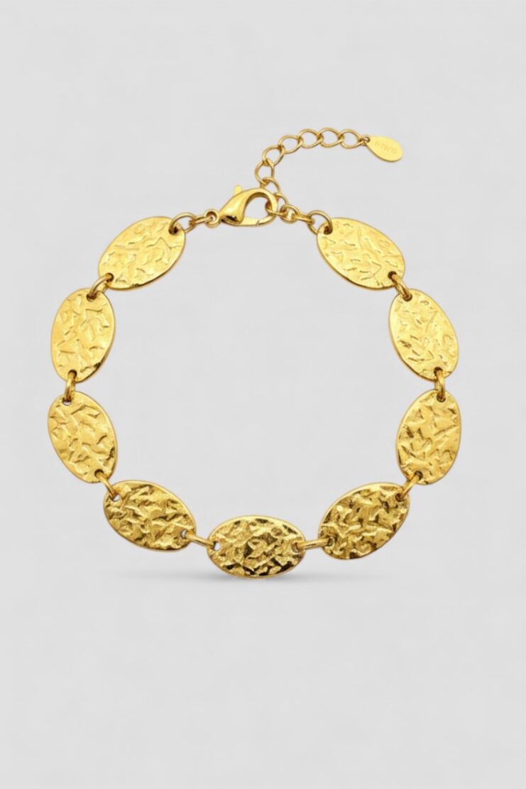 Pulsera Dorada Formada Por Óvalos Texturizados