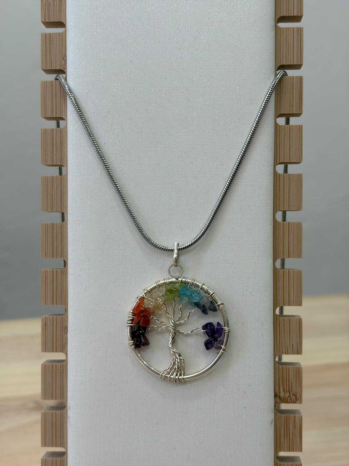 Colgante Árbol de la Vida Chakras en Baño de Plata - Imagen 2