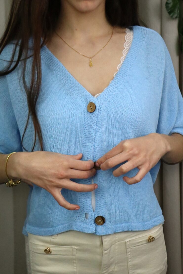 Chaquetilla Punto Botones Celeste