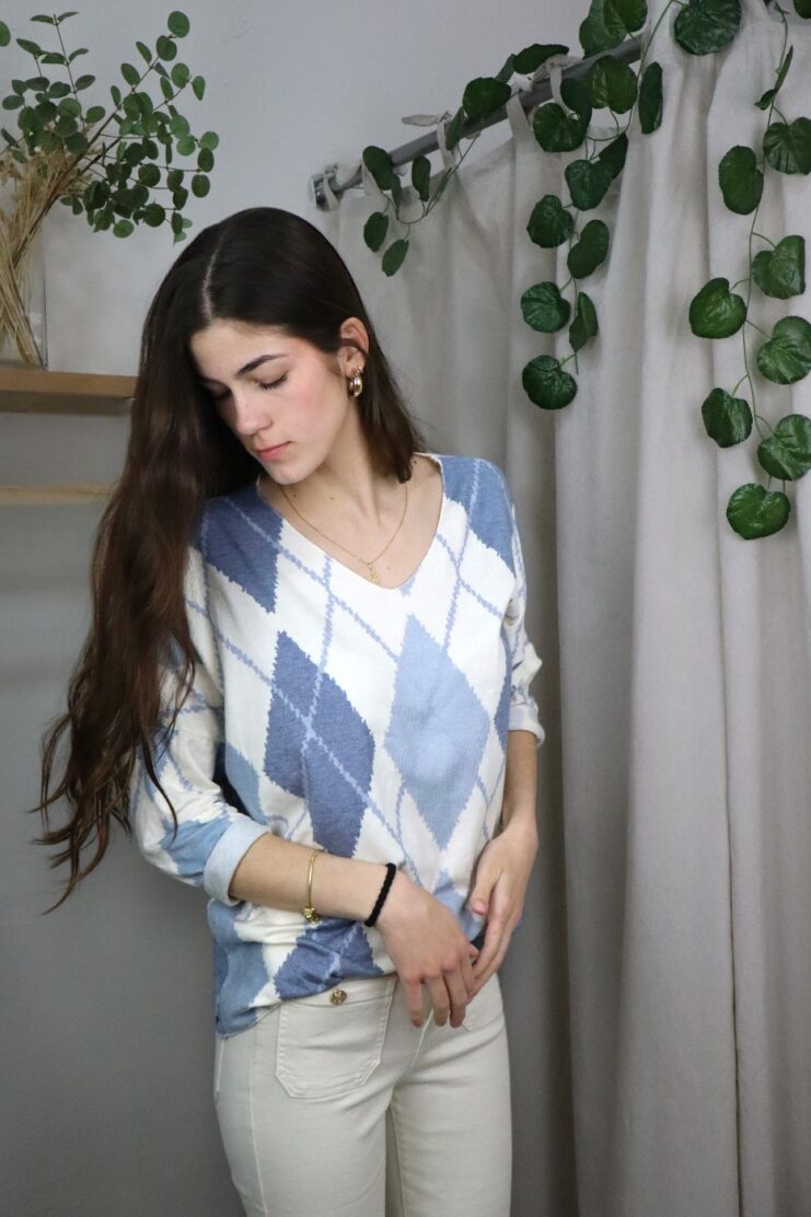 Jersey Rombo Punto Fino Azul Curvy