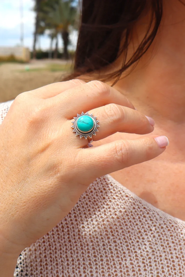Anillo Turquesa Círculo Mediano en Plata de Ley 925 Sol