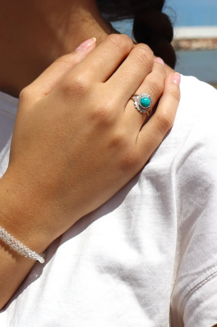 Anillo Turquesa Círculo Pequeño en Plata de Ley 925